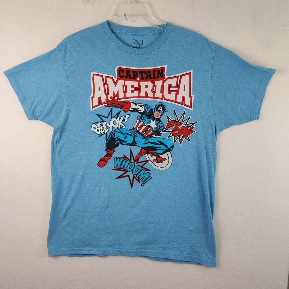 Captain America Marvel  Avengers Mens‎ Blue Heather Graphic T-Shirt Large